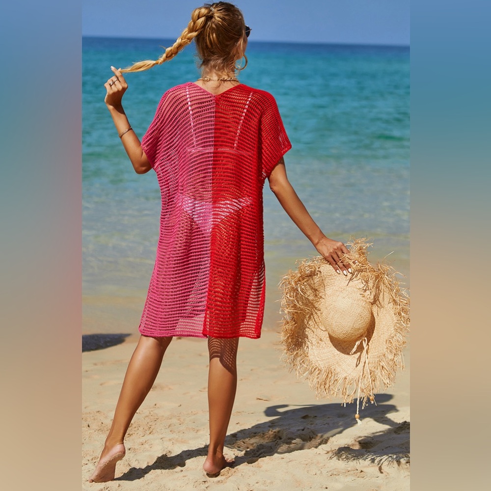 Openwork Contrast Slit Knit Cover Up onesize - Picture 12 of 16